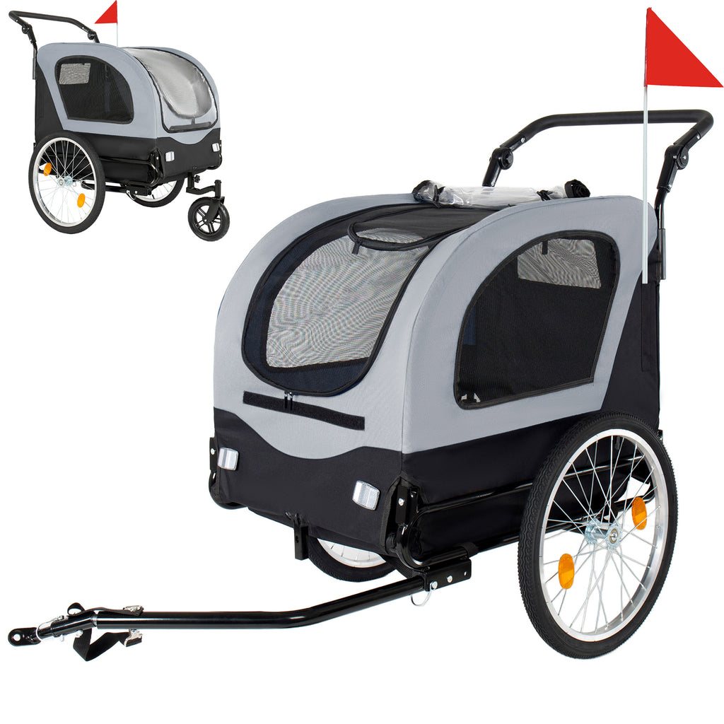 2-in-1 dog bike trailer and pet stroller in black and grey