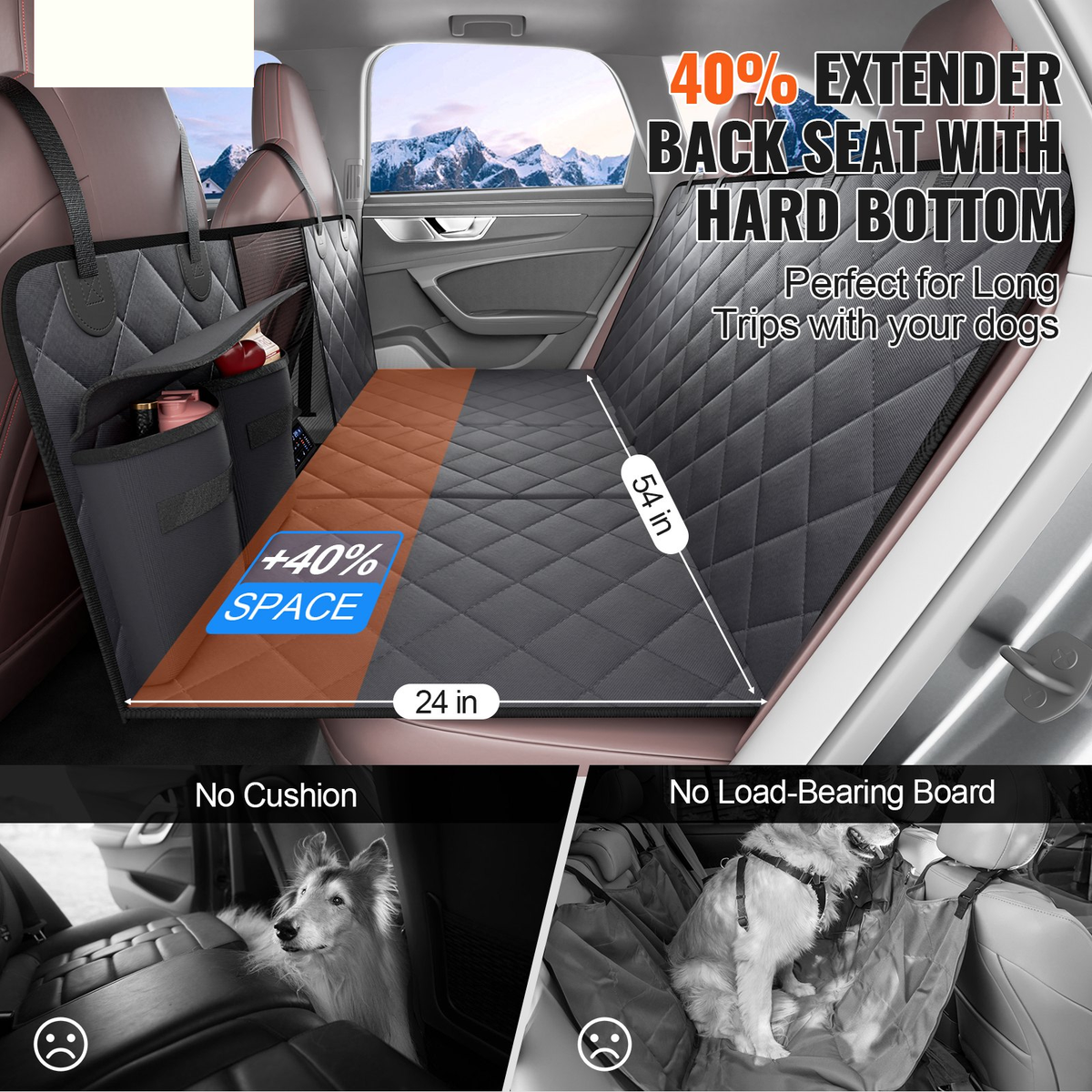 Hard-Bottom Dog Car Seat Cover — 54 × 24 in Platform, Waterproof 600D
