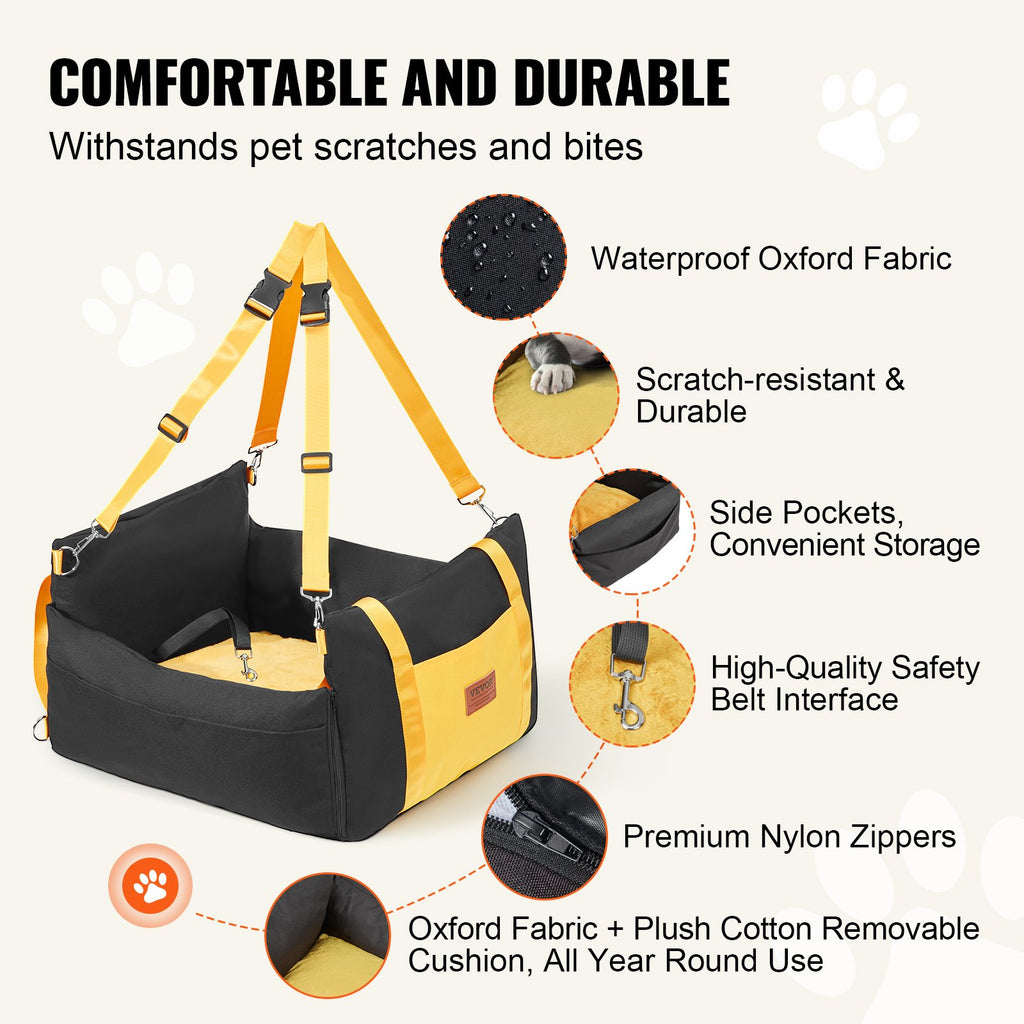 Booster car seat front zip pocket for leads and waste bags