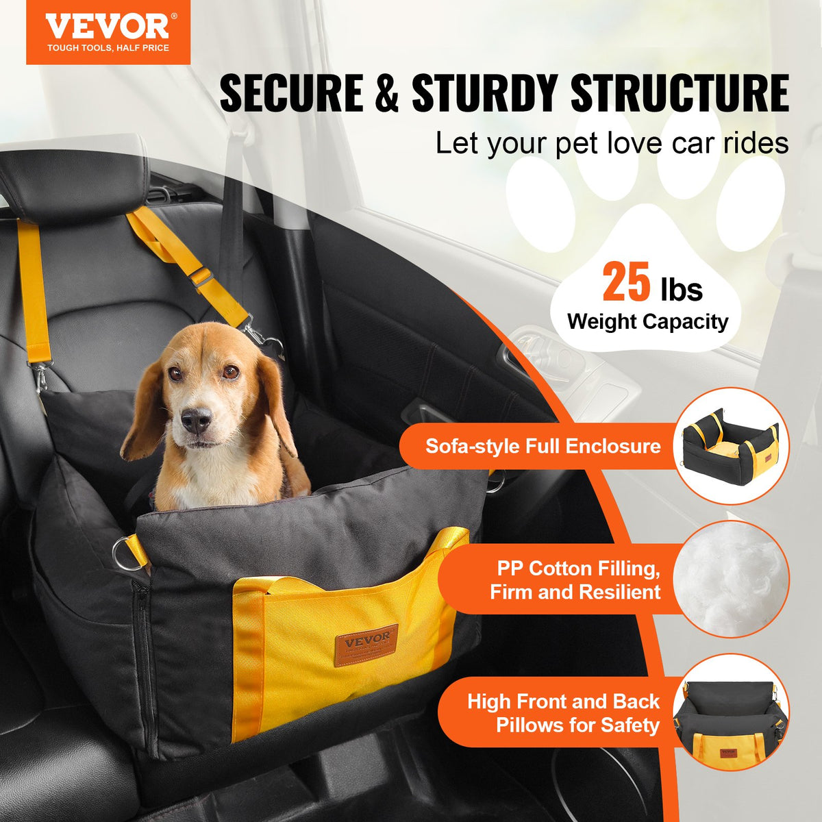 Small dog booster car seat in black, for dogs up to 25 lb