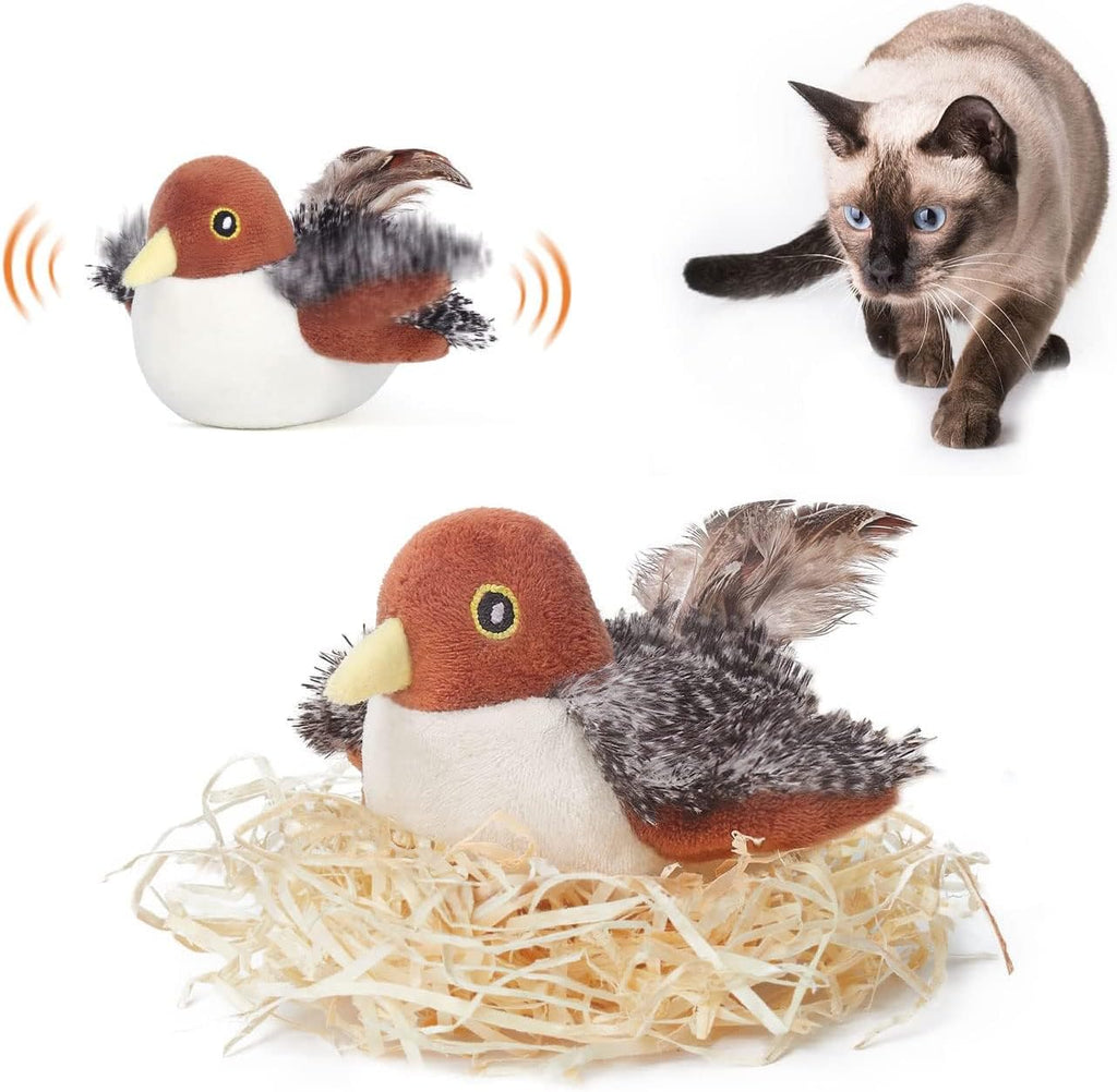 Touch-Activated Flapping Bird Cat Toy with Catnip