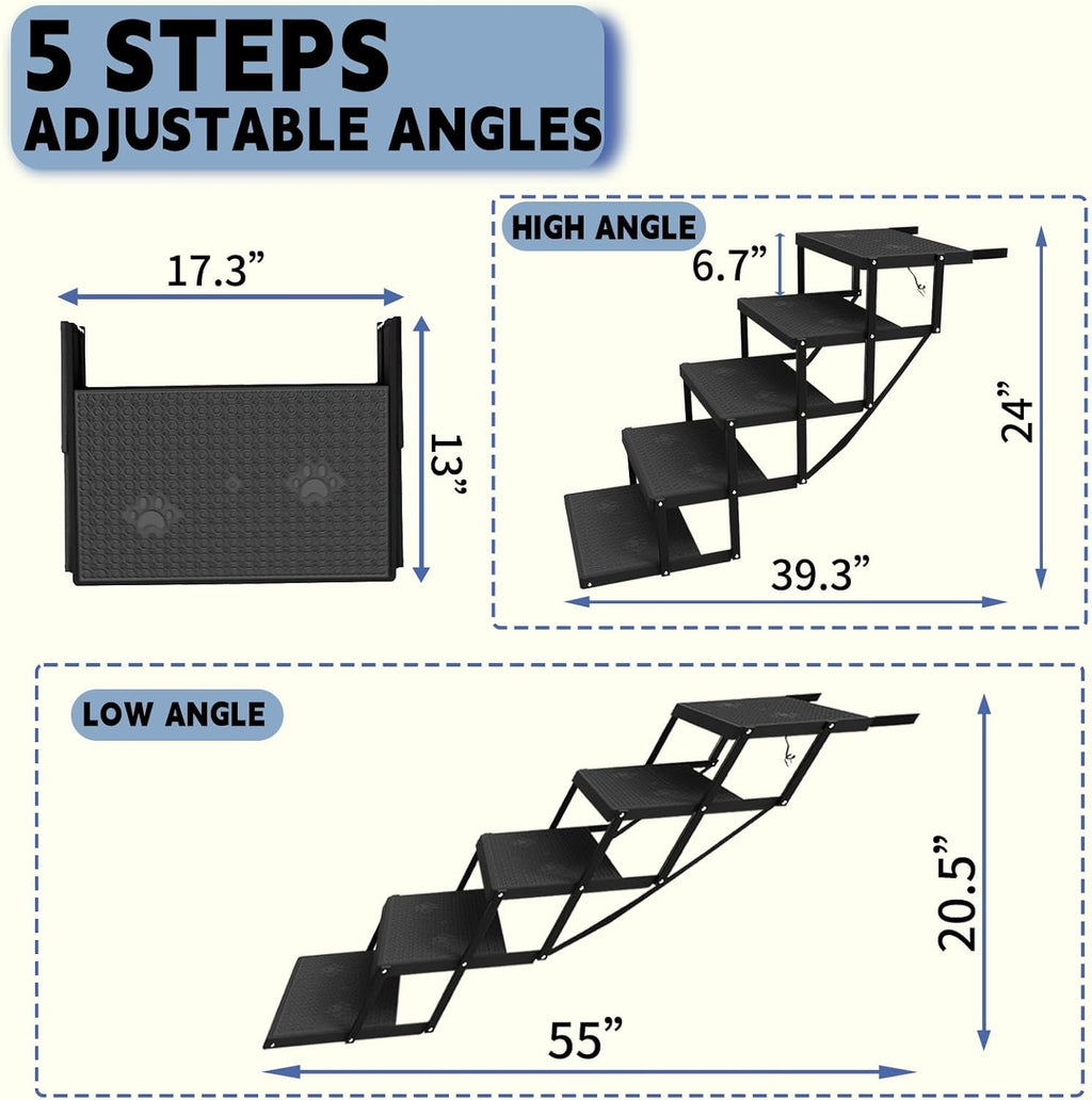 Foldable 5-Step Dog Stairs for Car (Up to 220 lb)