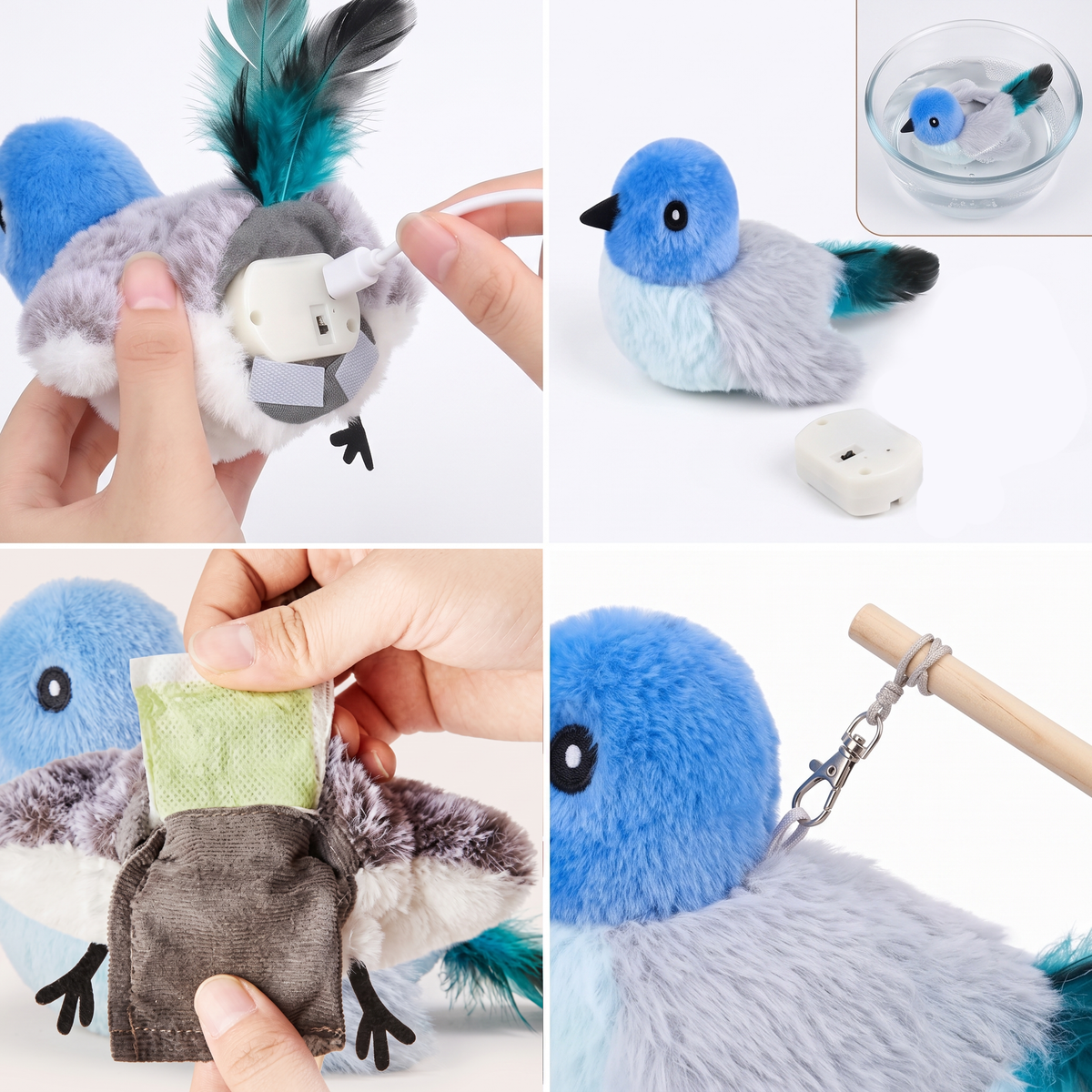 Touch-Activated Flapping Bird Cat Toy with Catnip