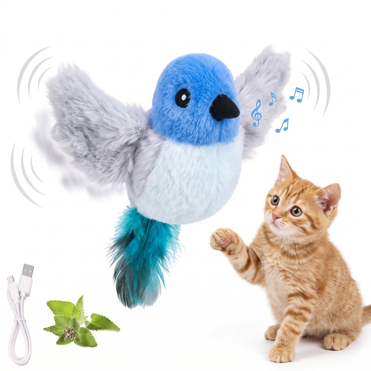 Touch-Activated Flapping Bird Cat Toy with Catnip