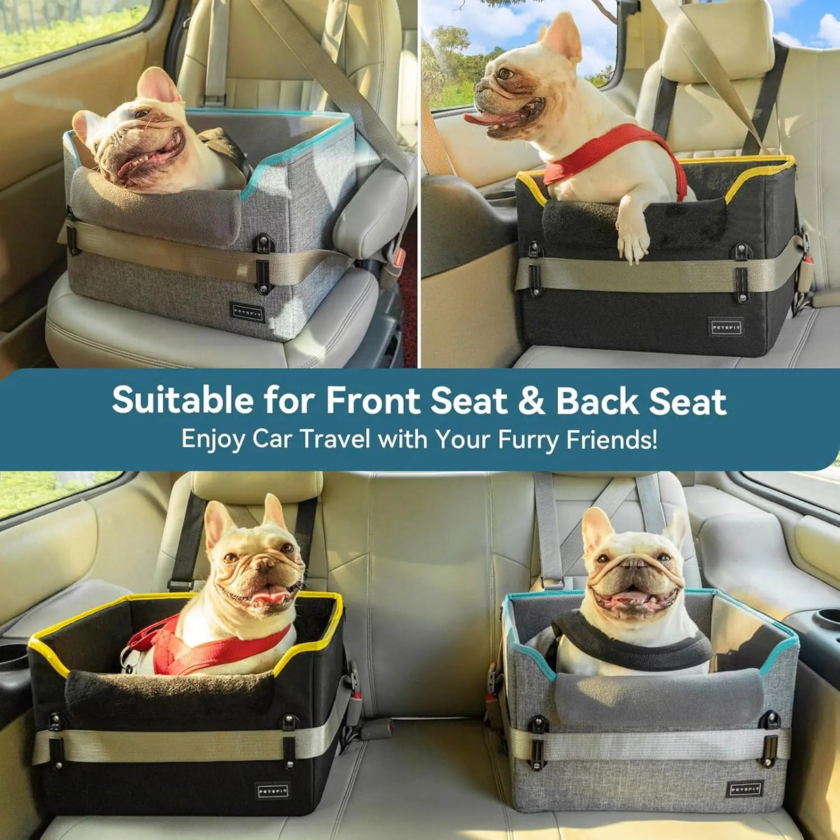 Foldable Small Dog Booster Car Seat with Tether