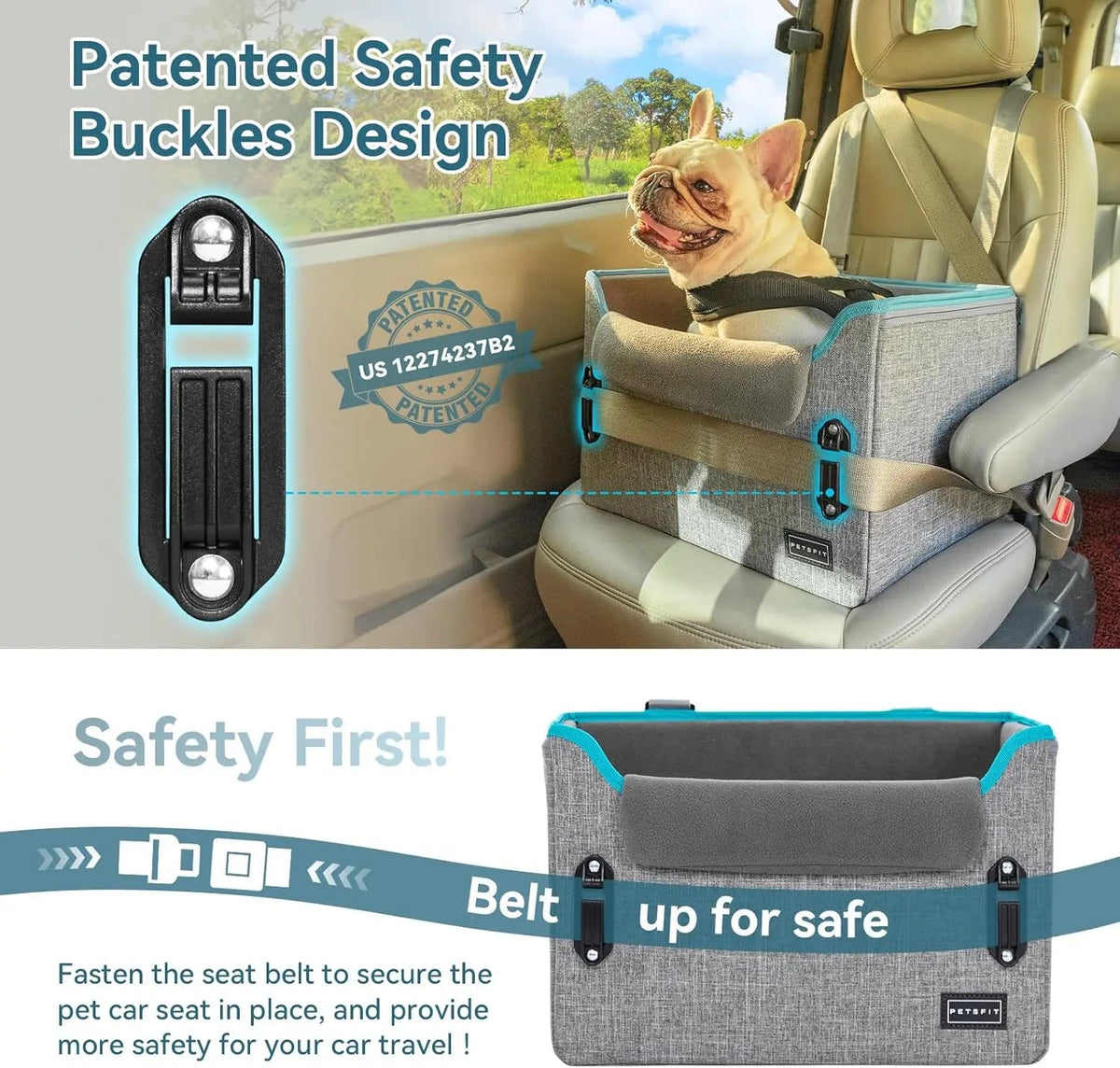 Foldable Small Dog Booster Car Seat with Tether