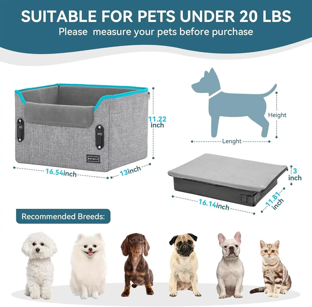 Foldable Small Dog Booster Car Seat with Tether