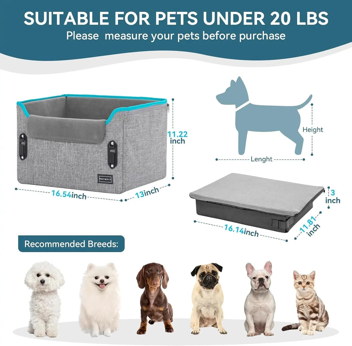 Foldable Small Dog Booster Car Seat with Tether