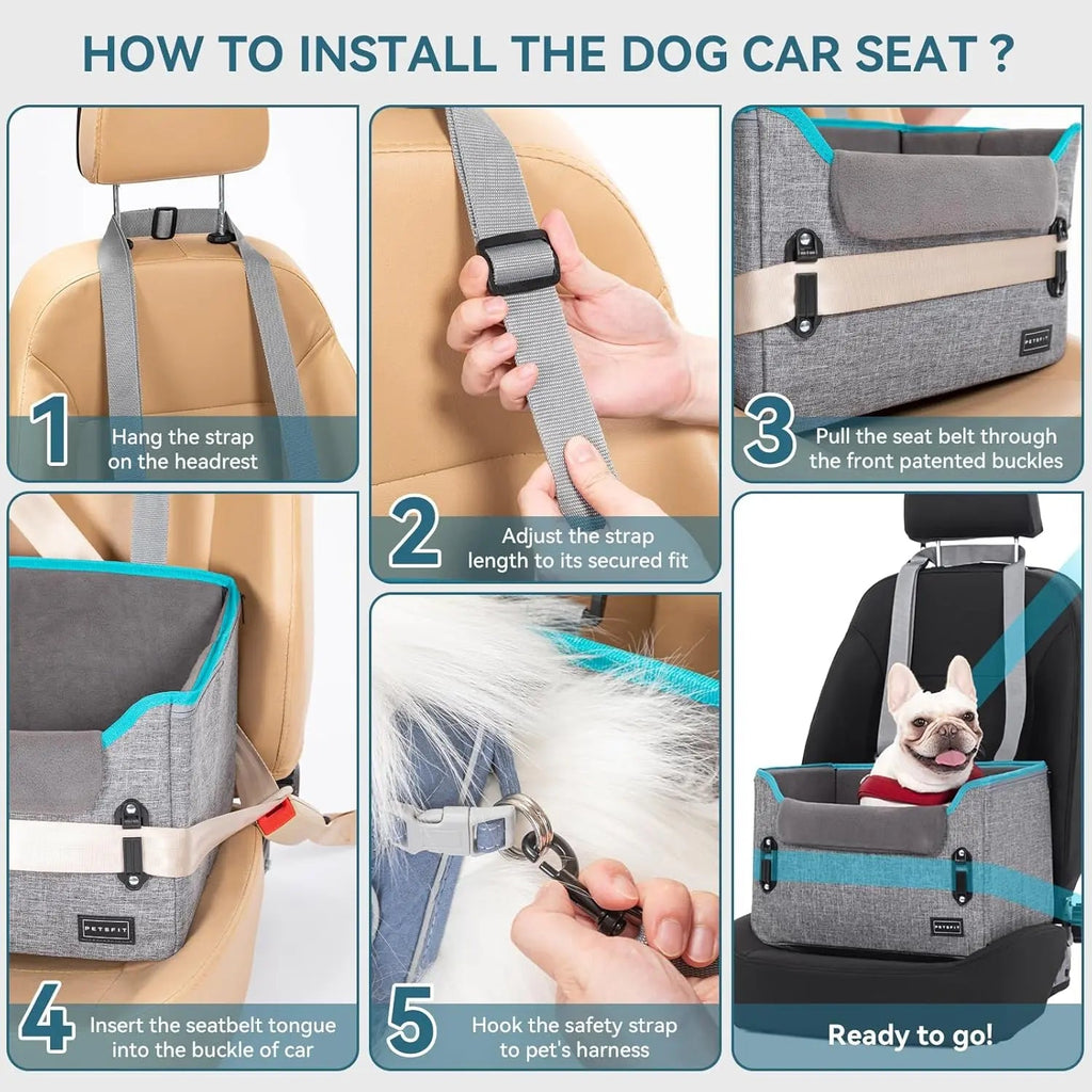 Foldable Small Dog Booster Car Seat with Tether