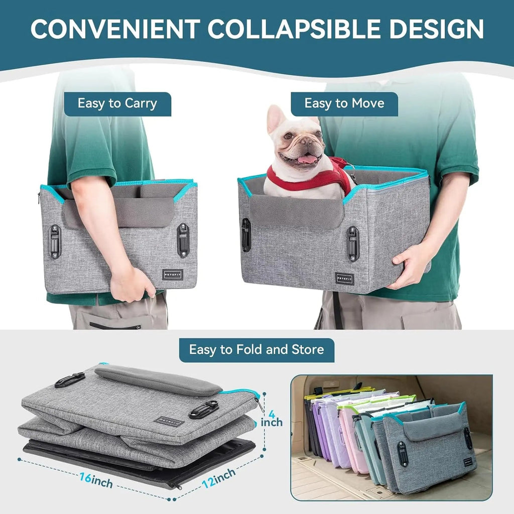 Foldable Small Dog Booster Car Seat with Tether