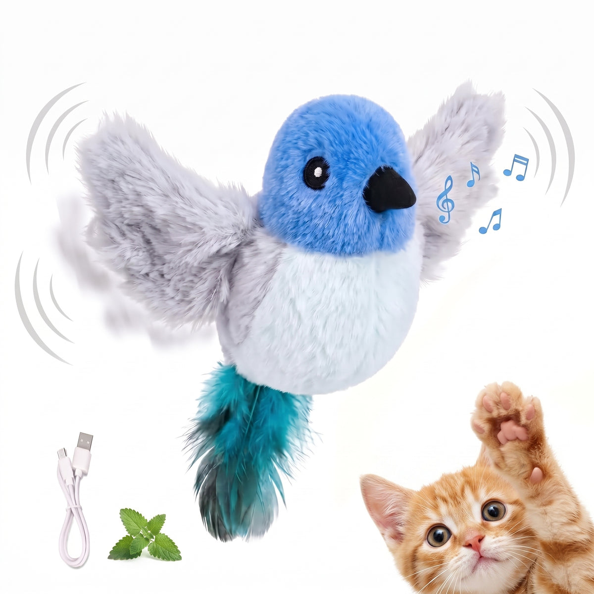 Touch-Activated Flapping Bird Cat Toy with Catnip