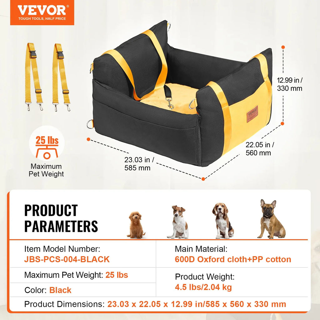Small Dog Booster Car Seat (up to 25 lb, 23×22×13 in)