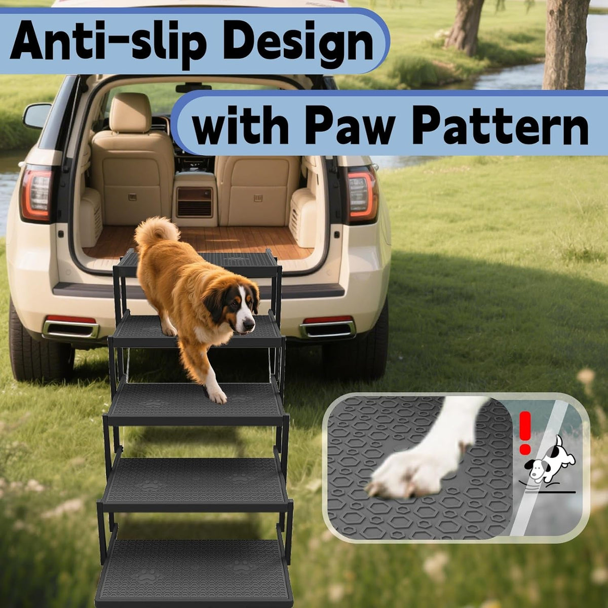 Foldable 5-Step Dog Stairs for Car (Up to 220 lb)