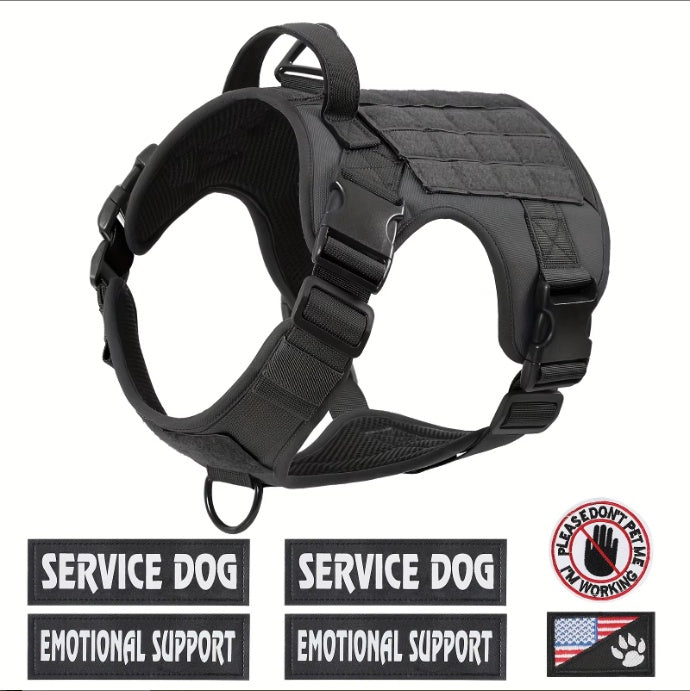 Tactical dog harness back panel with hook-and-loop webbing